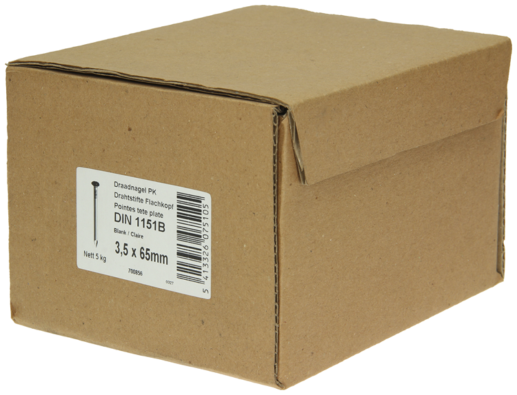 1015648 - doos 5 kg. nagels platte kop 3,5x65 mm | 3 stuks