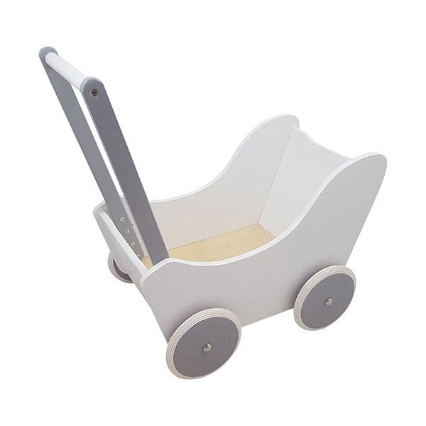 Puppenwagen aus Spielholz, weiß-silber