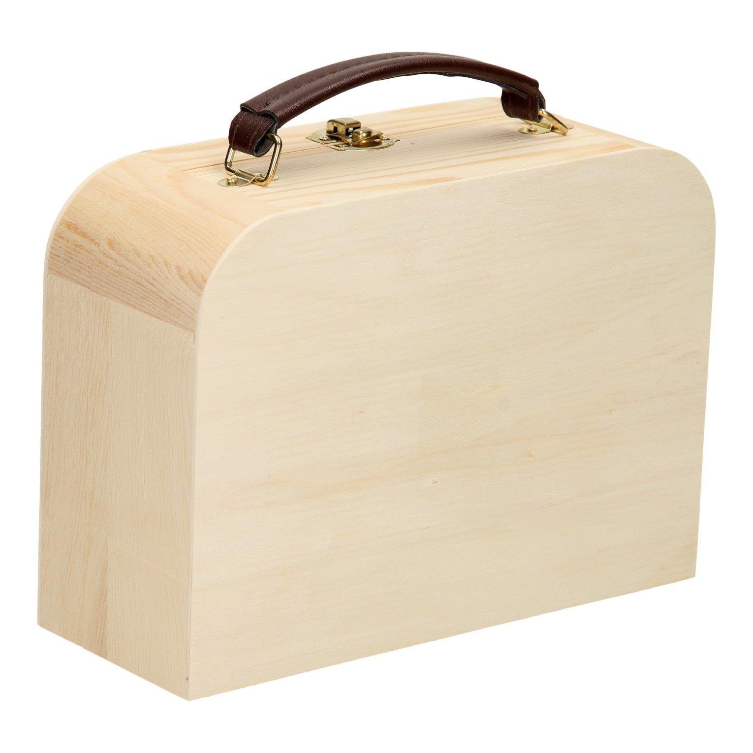 Sperrholzkoffer aus Kiefernholz mit Ledergriff