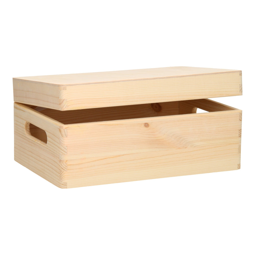 Rechteckige Aufbewahrungsbox aus Kiefernholz mit kleinem Klappdeckel