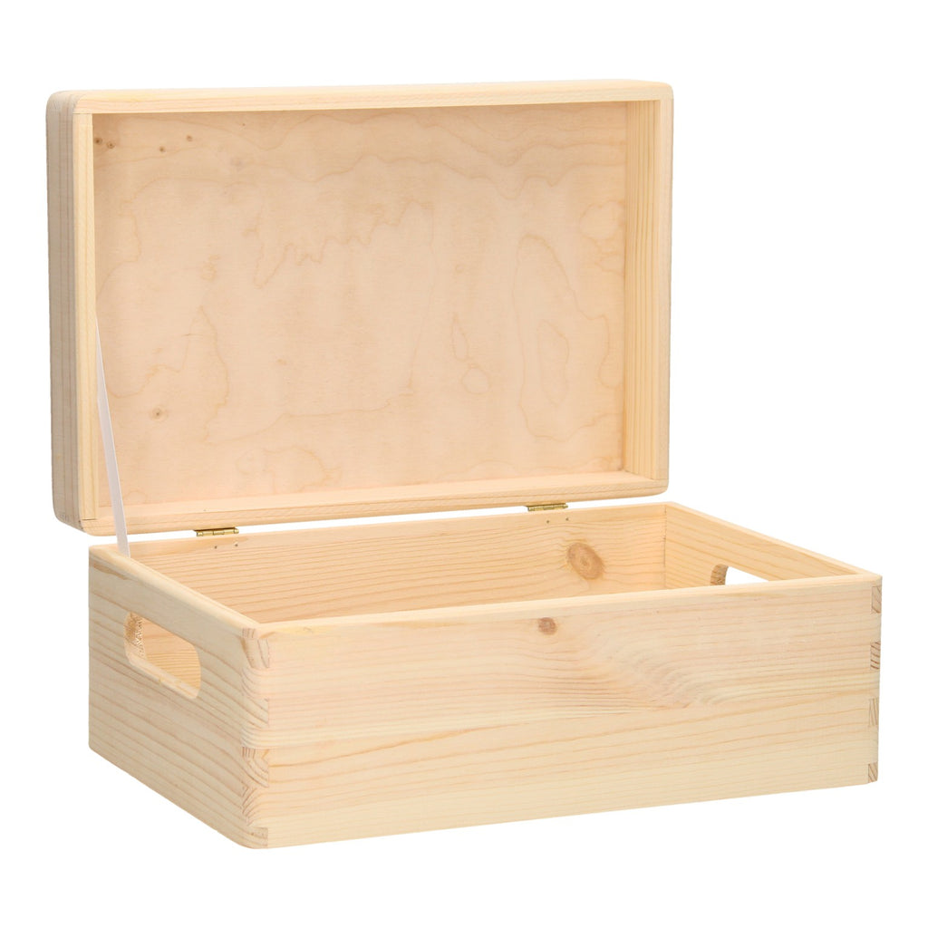 Rechteckige Aufbewahrungsbox aus Kiefernholz mit kleinem Klappdeckel