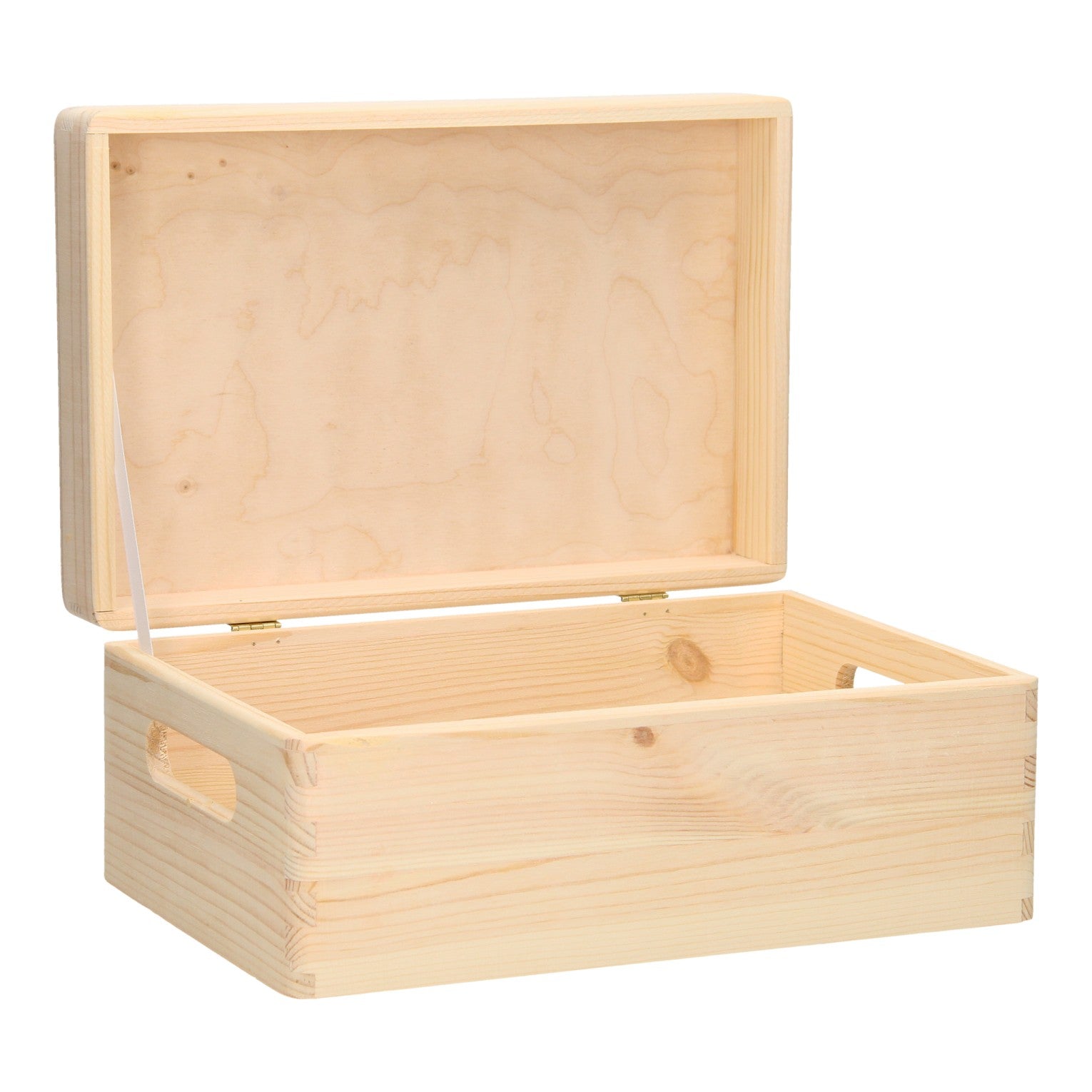 Rechteckige Aufbewahrungsbox aus Kiefernholz mit kleinem Klappdeckel