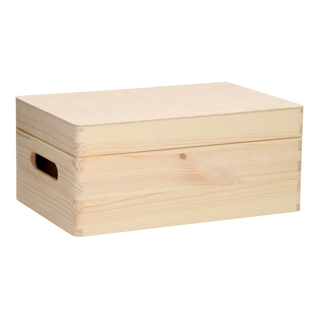 Rechteckige Aufbewahrungsbox aus Kiefernholz mit kleinem Klappdeckel