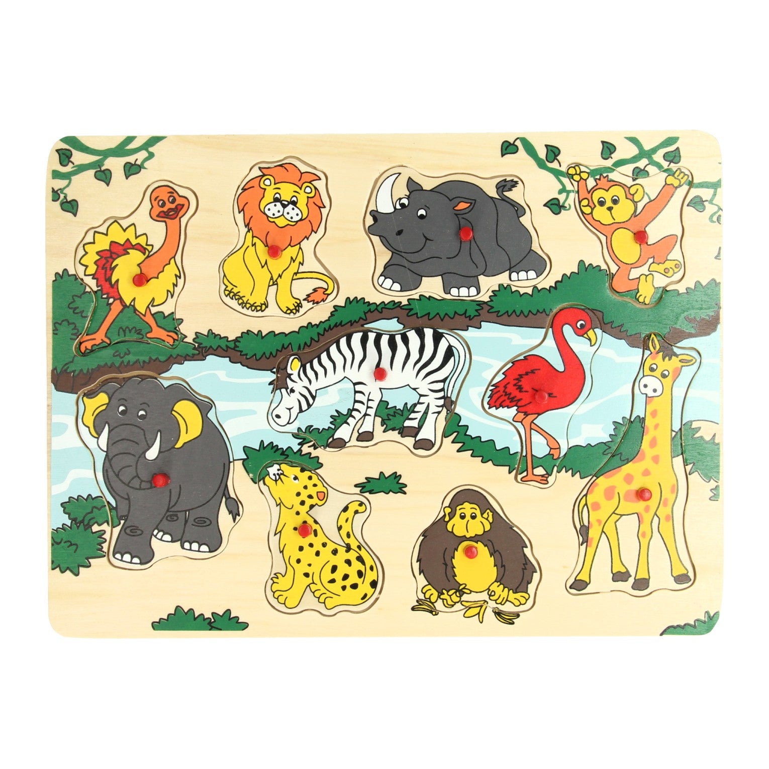 Playwood houten noppenpuzzel wilde dieren, 10st.
