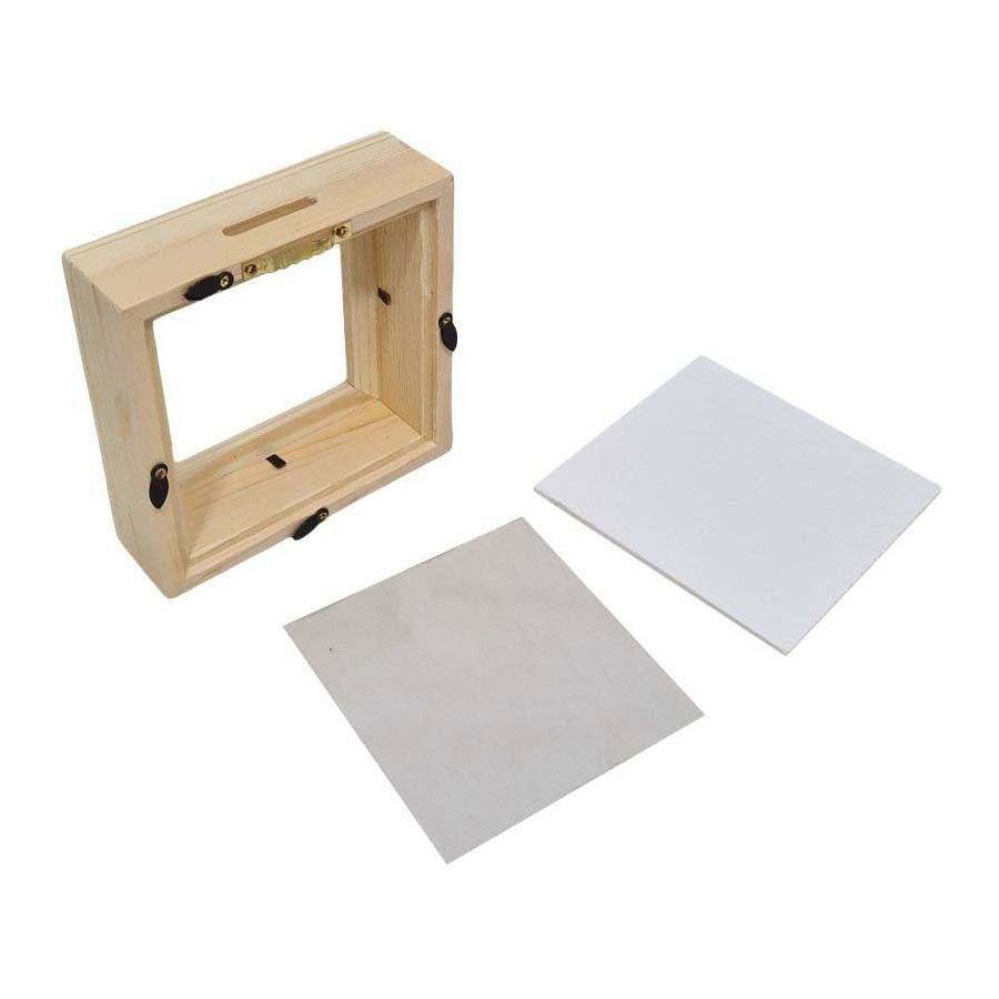 Spardose aus Playwood-Holz mit Plexiglas und weißer Rückwand, mittelgroß
