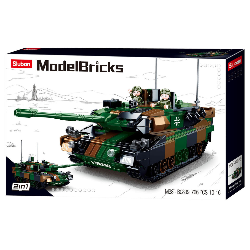 Sluban modelbricks army leopard 2a5 battle tank constructiespeelgoed – 2in1 bouwset – 766 bouwstenen – m38‑b0839 vanaf 8 jaar