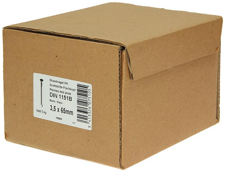 1015648 - doos 5 kg. nagels platte kop 3,5x65 mm | 3 stuks