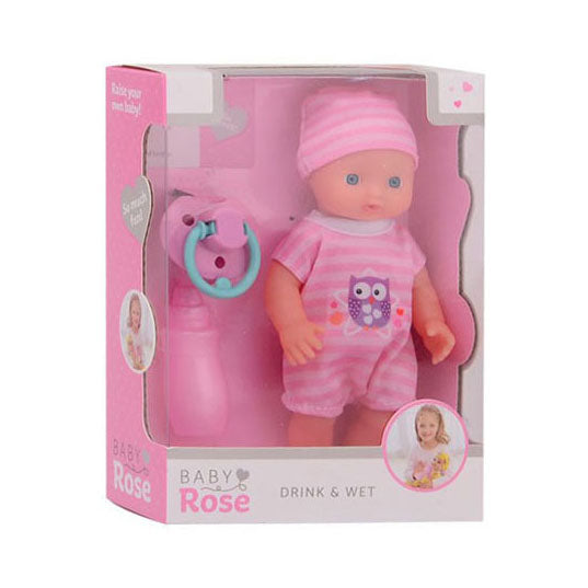 Johntoy John Spielzeug-Baby-Rose-Trink- und Pipi-Puppe 17 cm
