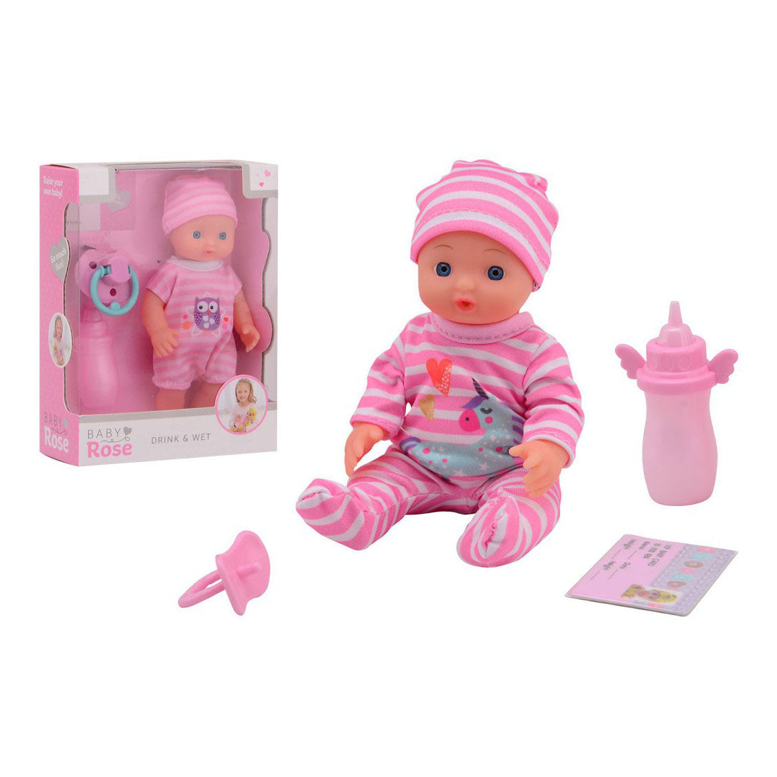 Johntoy John Spielzeug-Baby-Rose-Trink- und Pipi-Puppe 17 cm
