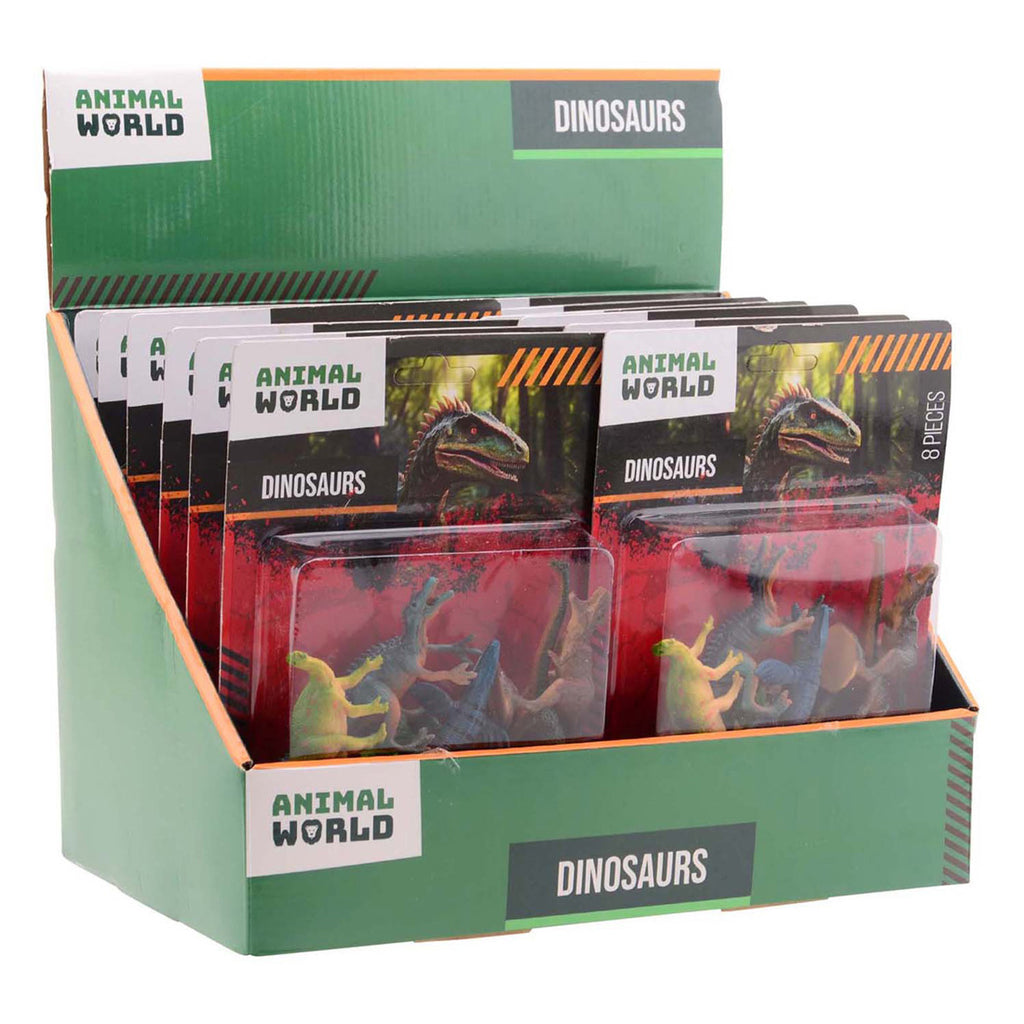 Johntoy animal world - dino speelset 8-delig op kaart in display