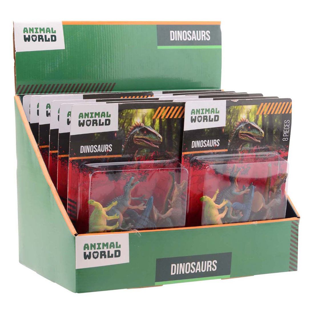 Johntoy animal world - dino speelset 8-delig op kaart in display