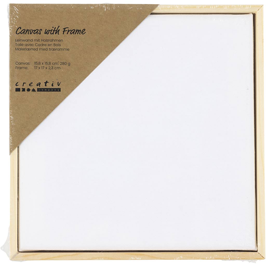 Creativ company canvas schilderen gespannen met lijst 15,8x15,8cm wit.