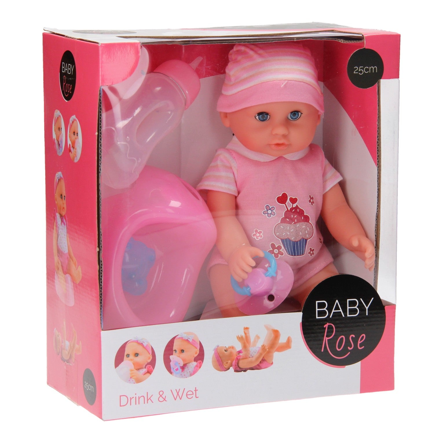 Johntoy baby rose drink- en plaspop 25cm