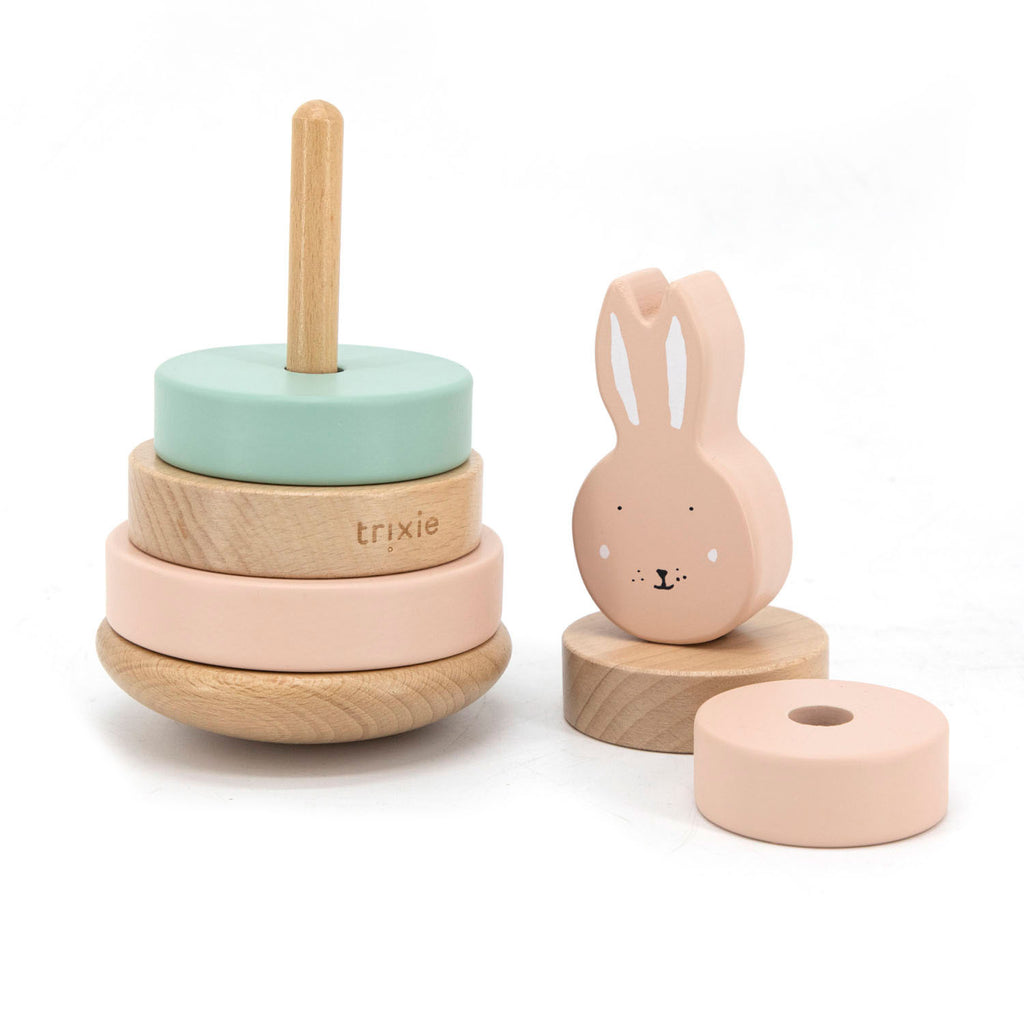 Trixie houten stapeltoren - mrs. rabbit - houten stacking toy - educatief speelgoed - voor jongens meisjes - roze