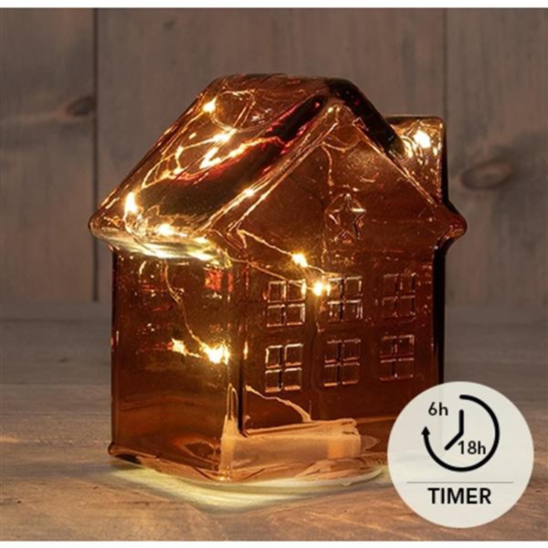 Anna's collection led huisje glas bordeaux h14cm