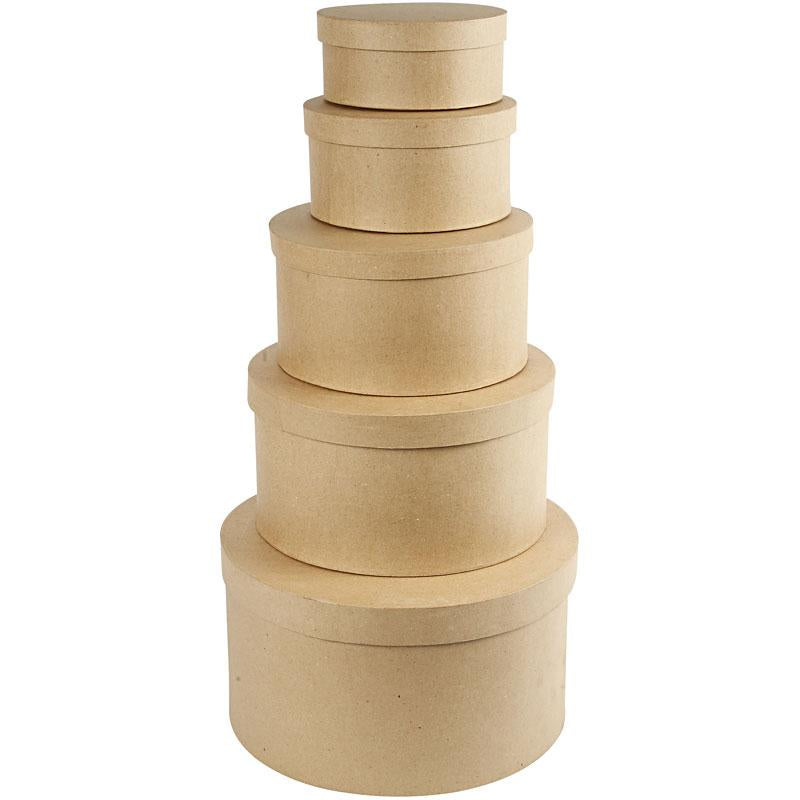Creotime ronde hoedendozen, h: 8+10+13+15+19 cm, 16,5+18,5+24+28,5+35,5 cm, 5 stuk