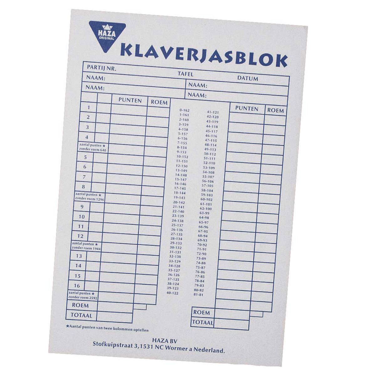 Haza witbaard klaverjasblok, 50 vellen