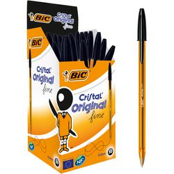 Bic cristal original fine balpennen - zwart - doos van 50 stuks - dunne punt 0.8 mm