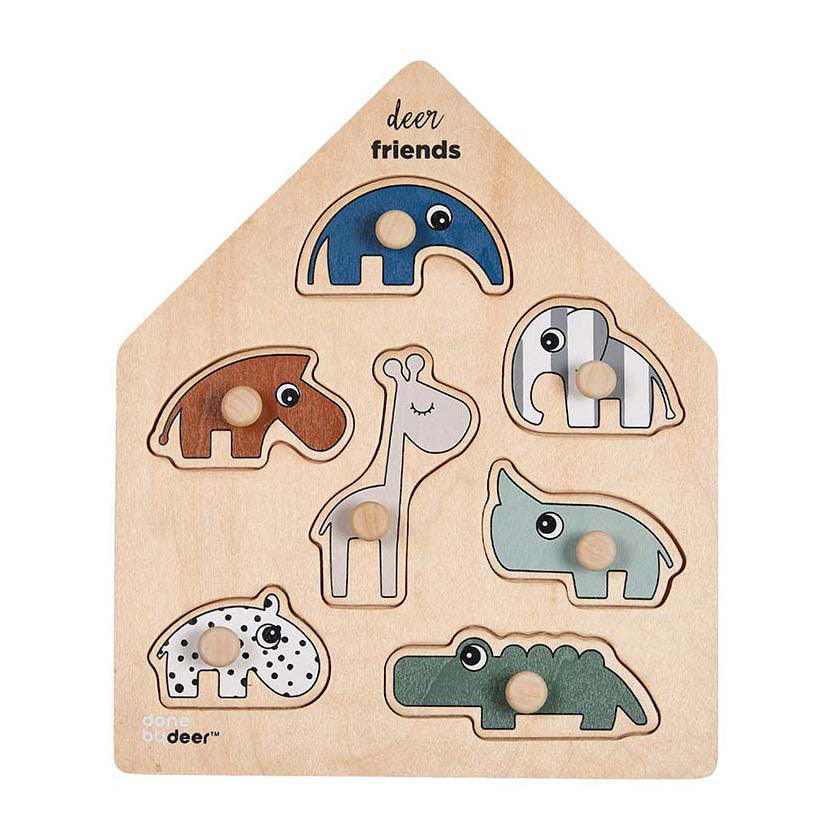Done By Deer Holzpuzzle mit Hirschmotiven, 7-teilig.
