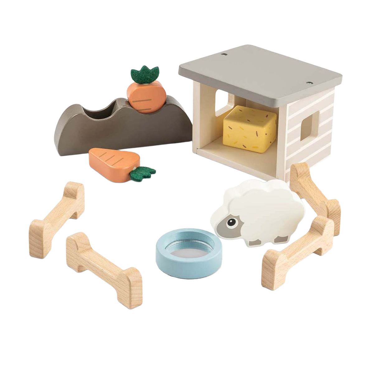 Done By Deer Mini-Bauernhof-Spielset aus Holz mit Schafen