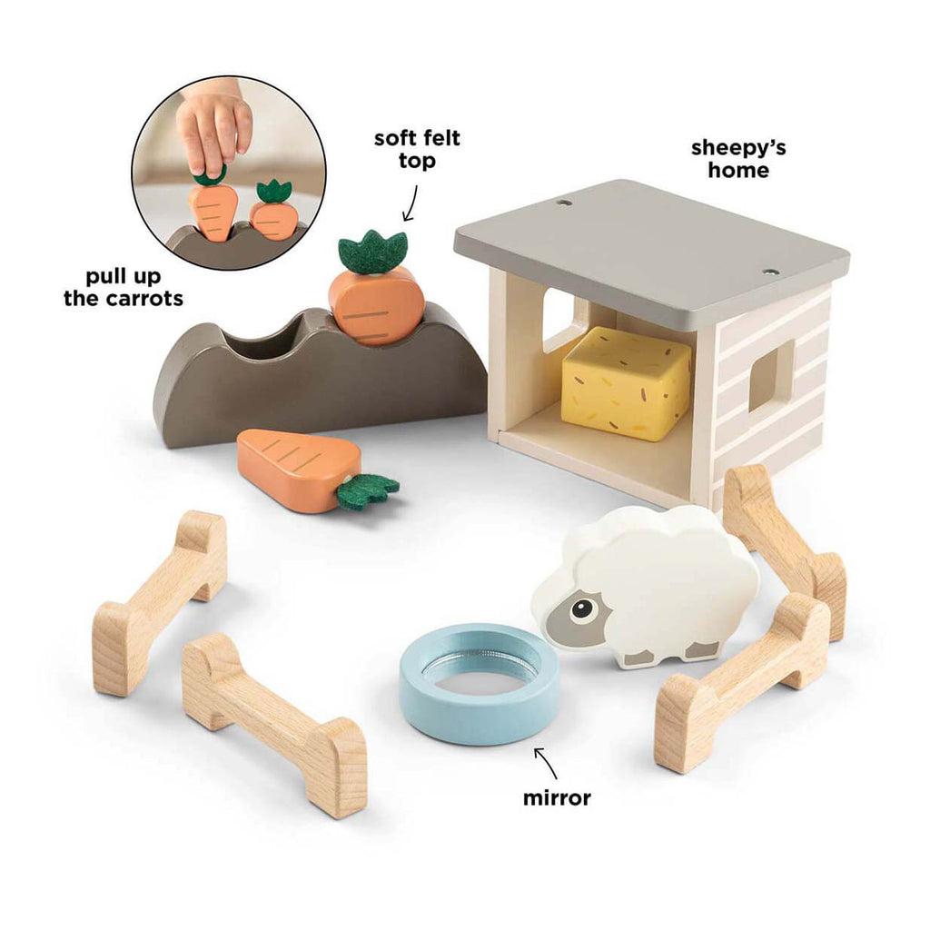 Done By Deer Mini-Bauernhof-Spielset aus Holz mit Schafen