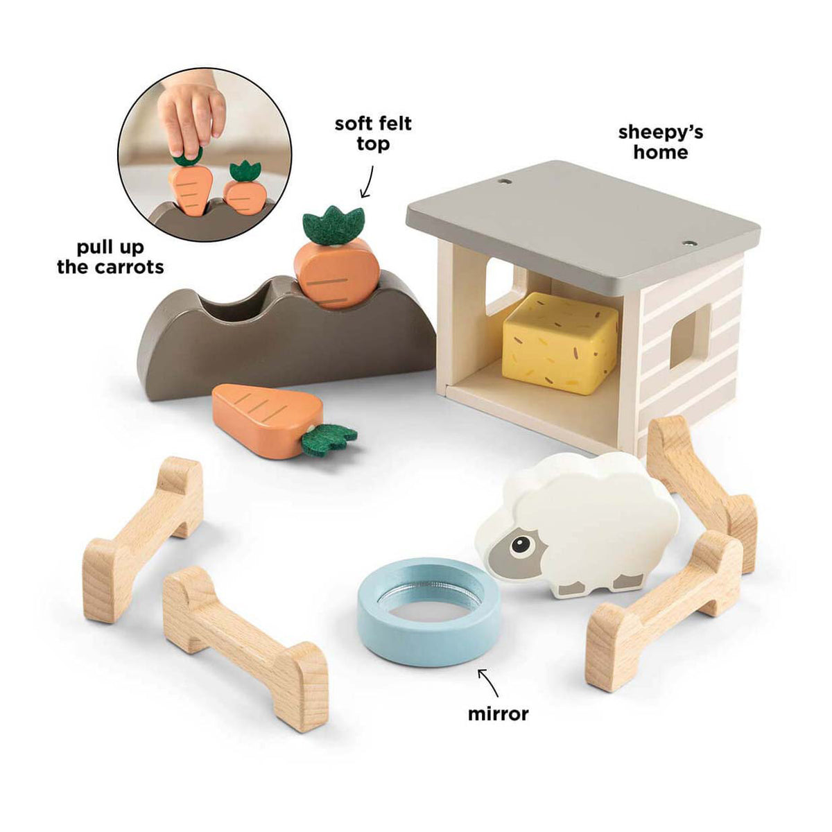 Done By Deer Mini-Bauernhof-Spielset aus Holz mit Schafen
