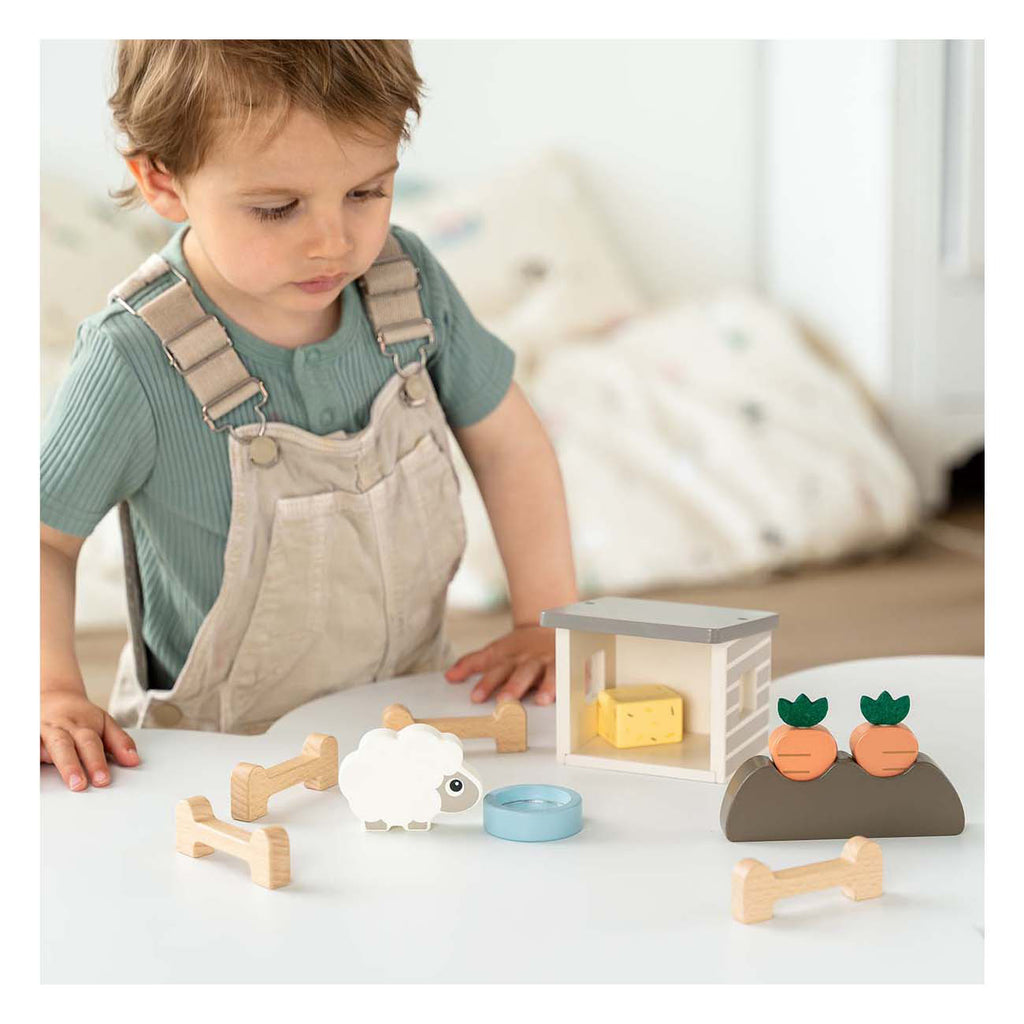 Done By Deer Mini-Bauernhof-Spielset aus Holz mit Schafen