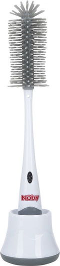 Nûby nuby - silicone flessenborstel met houder - grijs