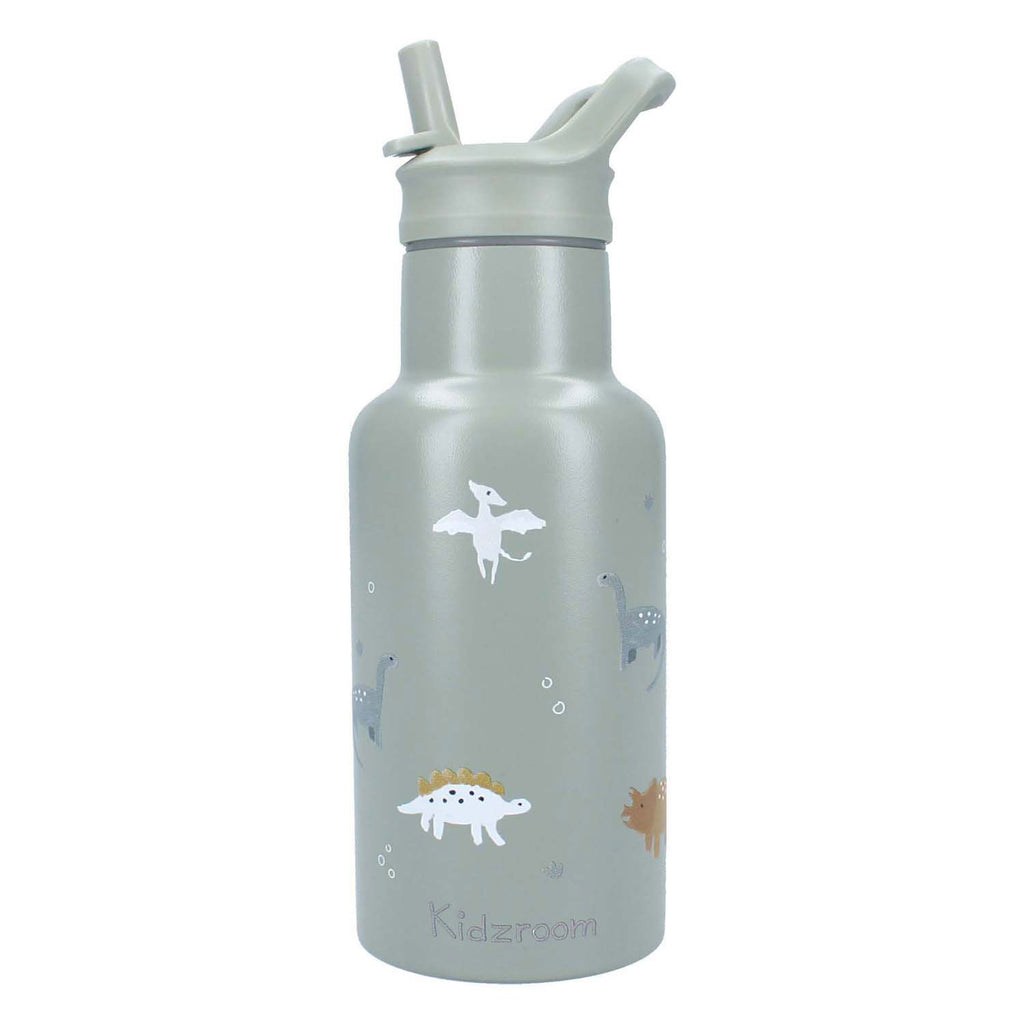Kidzroom small talk - schoolbeker en drinkfles - 350ml - stainless steel - dino's - groen