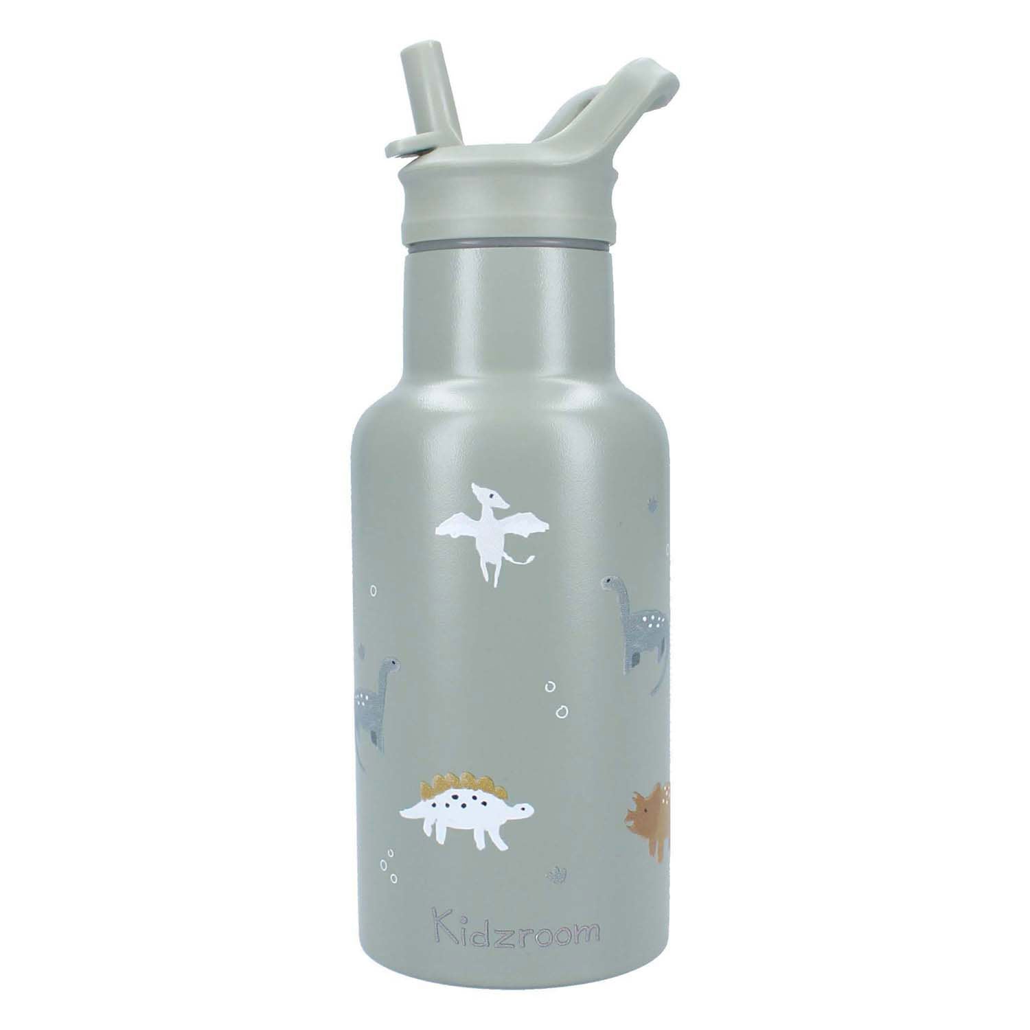 Kidzroom small talk - schoolbeker en drinkfles - 350ml - stainless steel - dino's - groen