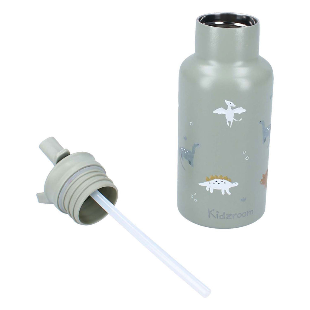 Kidzroom small talk - schoolbeker en drinkfles - 350ml - stainless steel - dino's - groen