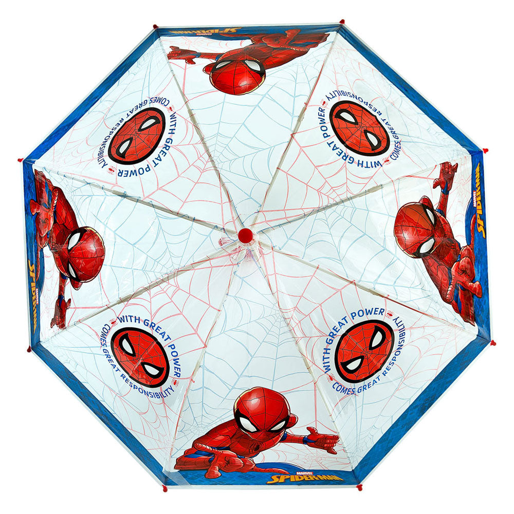 Spiderman-Kinderregenschirm 66 cm blau rot transparent