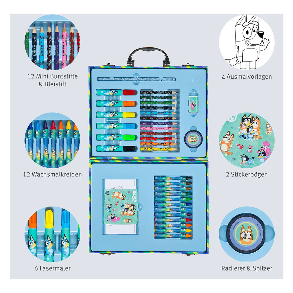 Bluey undercover kleurkoffer - creatieve tekenset voor kinderen.