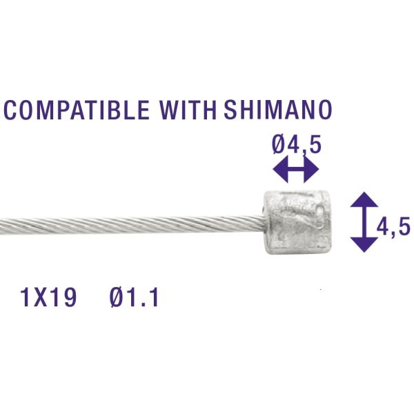 Elvedes 2250 mm Edelstahl-Innenzüge ø1,1 mm Shimano N-Nippel ø4,5 × 4,5 (100 Stück) - Silber