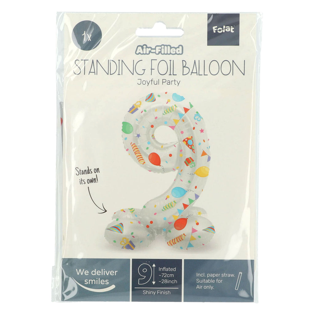 Folat bv staande folieballon joyful party cijfer 9 -72cm