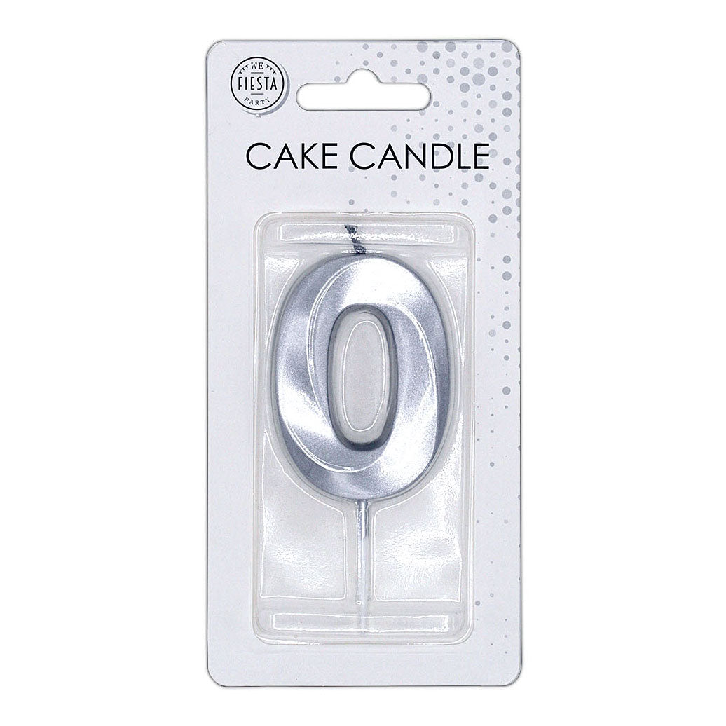 Globos taartkaars 6cm metallic zilver no.0