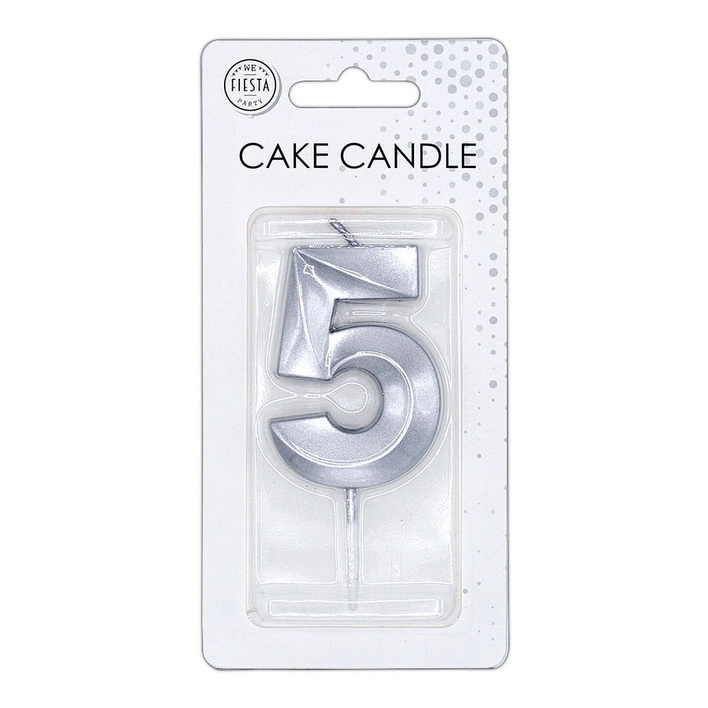 Globos taartkaars 6cm metallic zilver no.5