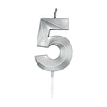 Globos taartkaars 6cm metallic zilver no.5