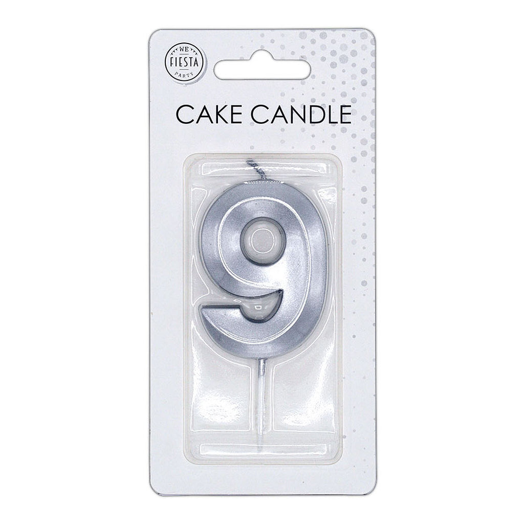Globos taartkaars 6cm metallic zilver no.9