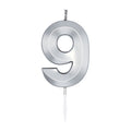 Globos taartkaars 6cm metallic zilver no.9