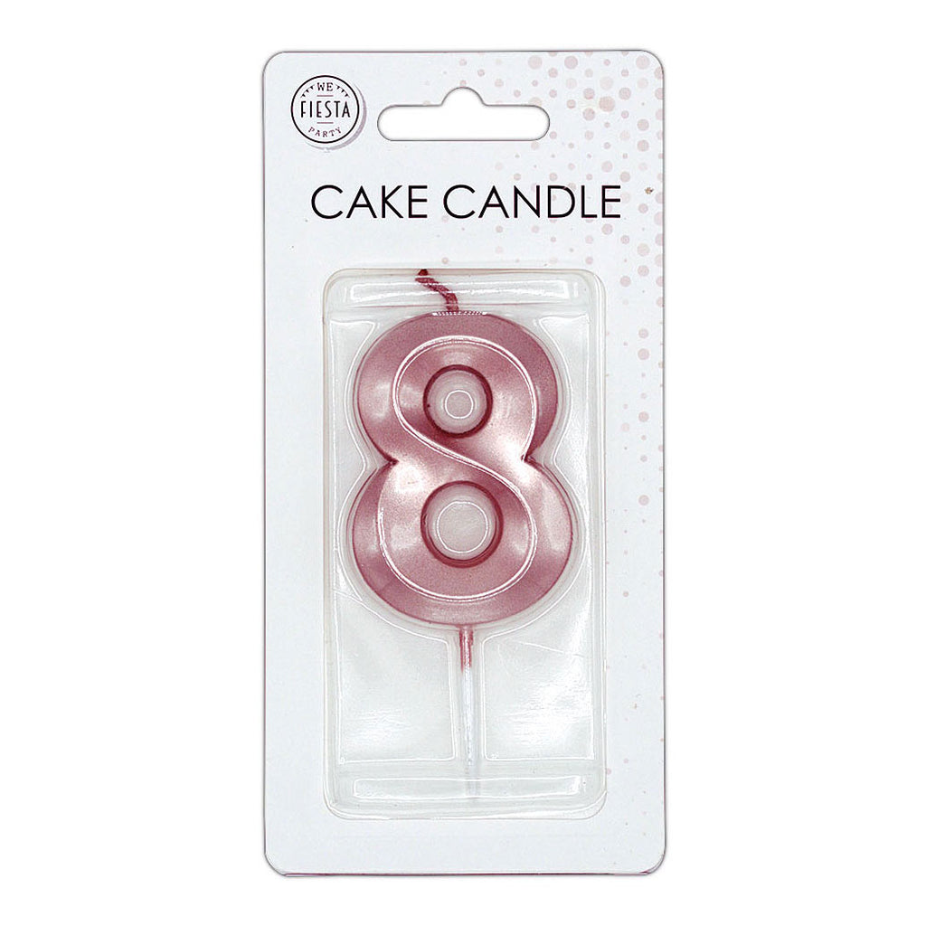 Globos taartkaars 6cm metallic rose goud no. 8