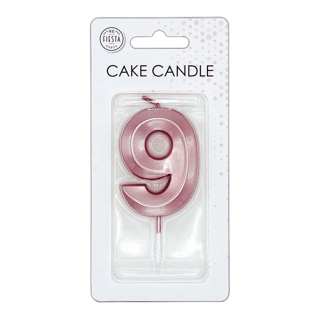 Globos taartkaars 6cm metallic rose goud no. 9