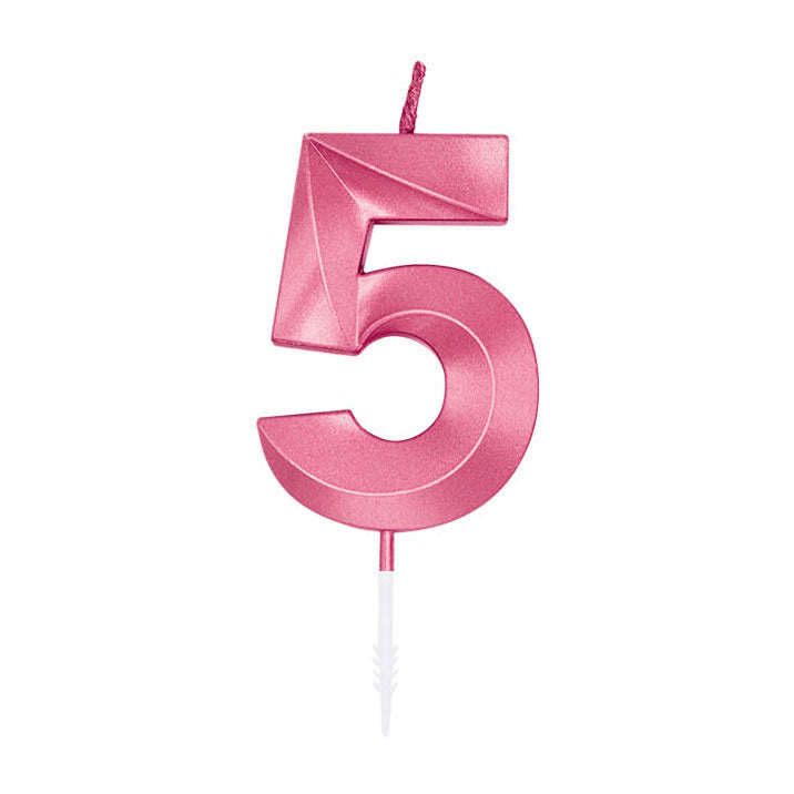 Globos taartkaars 6cm metallic licht roze no. 5