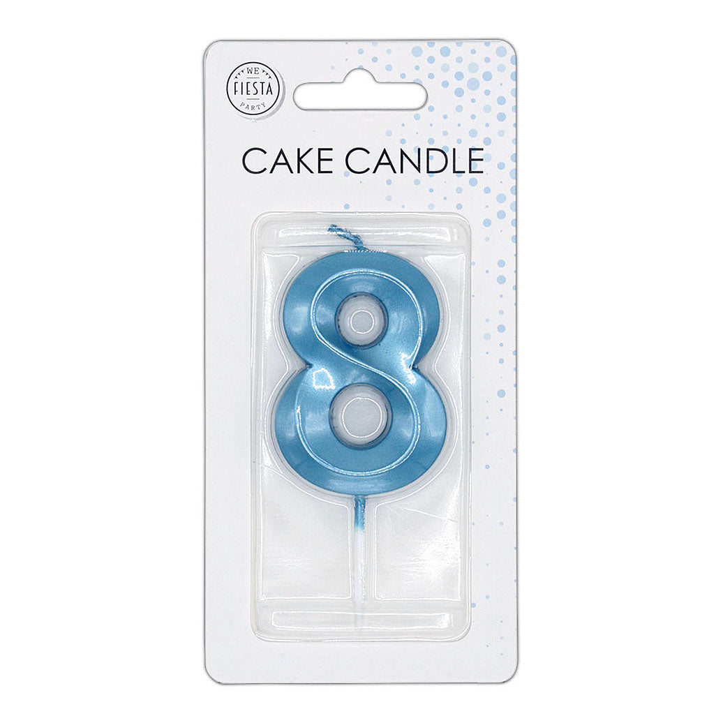 Globos taartkaars 6cm metallic licht blauw no. 8