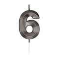 Globos taartkaars 6cm metallic zwart no. 6