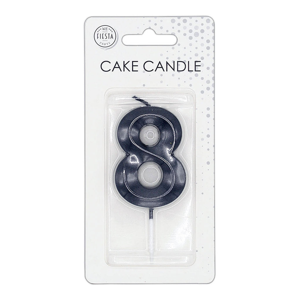 Globos taartkaars 6cm metallic zwart no. 8