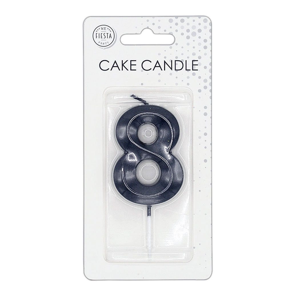 Globos taartkaars 6cm metallic zwart no. 8