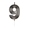 Globos taartkaars 6cm metallic zwart no. 9
