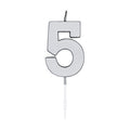 Globos taartkaars 4,5cm metallic zilver no. 5