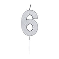 Globos taartkaars 4,5cm metallic zilver no. 6